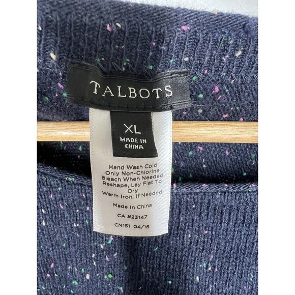 Talbots Speckled Knit Pullover Sweater XL Navy Colorful Cotton Wool Blend - Picture 2 of 5